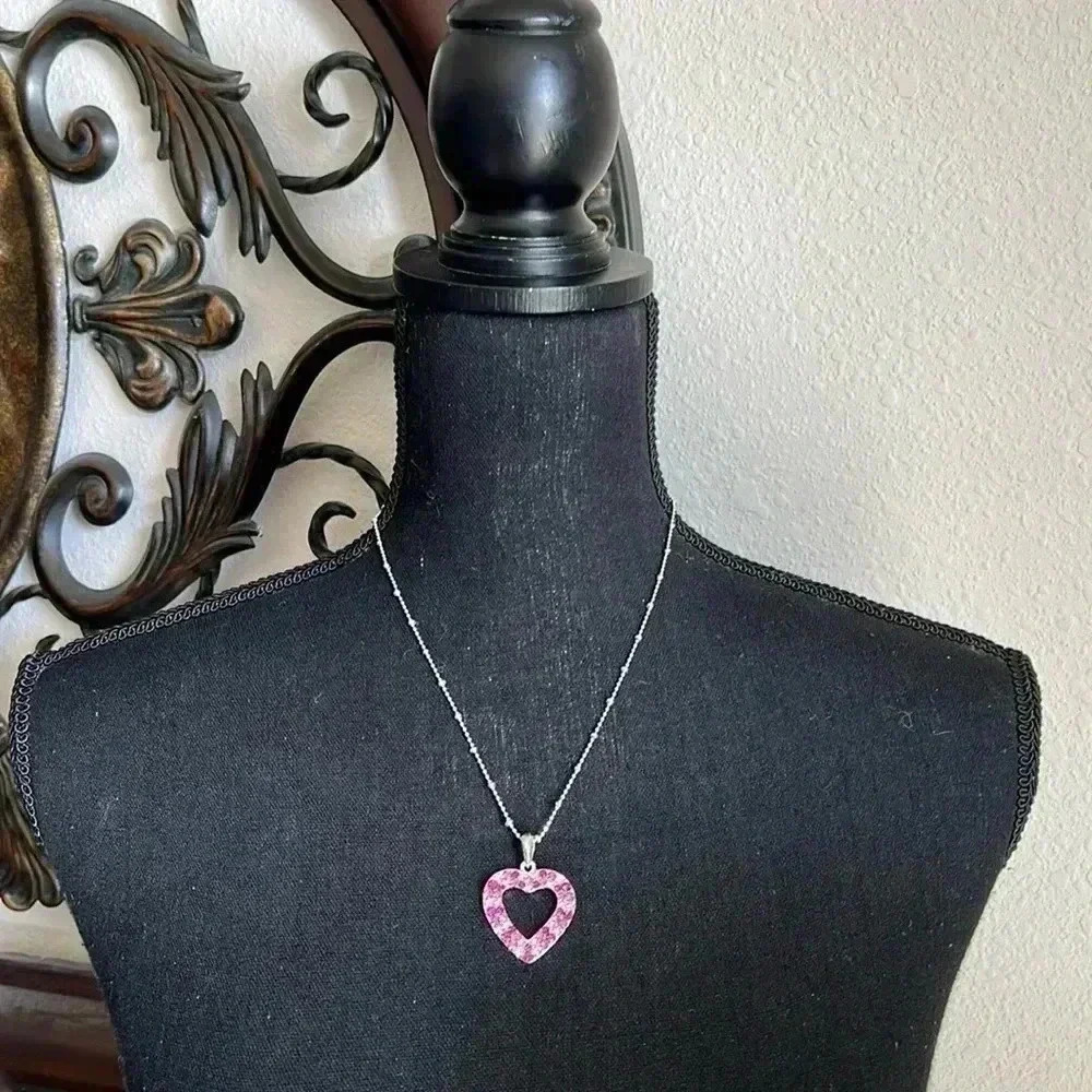 Cookie Lee Australian Light Pink Dark Pink Crystal Pendant on Silver Tone Chain